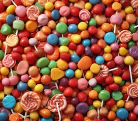 Fototapeta premium Colorful Candy Background with Lollipops and Gummies , sweets, sweet, pastel
