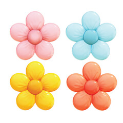 Set of Easter Theme Cute Flowers Deco on White background , 3D Rendering , Vector Illustration