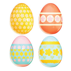 Set of Easter Theme Cute Easter Eggs  Deco on White background , 3D Rendering , Vector Illustration