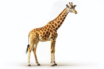 Naklejka premium Majestic Giraffe on White Background: Elegant Wildlife Stock Photo