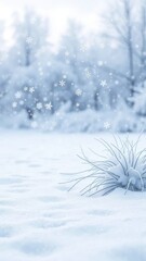 Fototapeta premium Elegant snowflakes gently fall on the snow-covered ground, serene landscape, frosty backdrop, snowy ground
