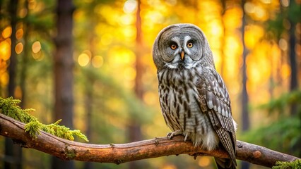 Fototapeta premium Majestic Great Grey Owl in Forest, Wildlife Photography, Bird of Prey, Nature