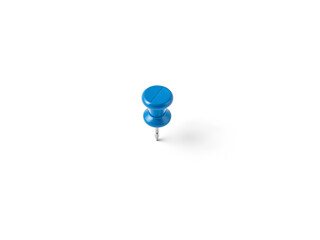 A single blue push pin standing upright on a white surface, representing marking and planning. Generative AI