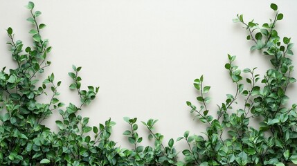 Obraz premium Lush Green Vine Border on Beige Background - Natural Frame for Design