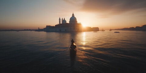 Obraz premium Serene Gondola Ride on the Waters of Venice at Dusk