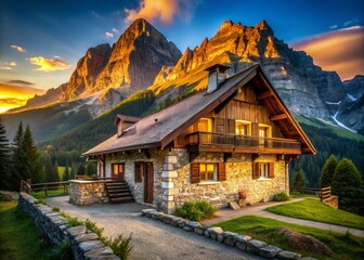 Fototapeta premium Majestic Mountain Chalet in the French Alps: Les Sangles du Pinet, Savoie Architecture