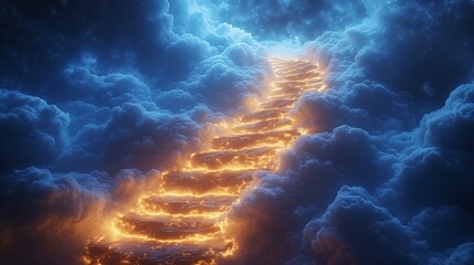 Fototapeta premium Enchanted Ascent on Neon Steps,ネオンの階段での魔法の上昇.Generative AI