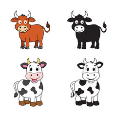 "Cute Cartoon Cows in Various Colors and Styles - Adorable Farm Animal Illustrations"