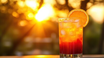 Fototapeta premium , Tequila Sunrise with orange and grenadine in a tall glass