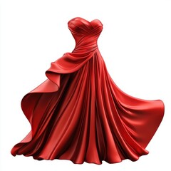 Naklejka premium Elegant red evening dress with silky flowing fabric, isolated on white