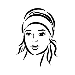 model girl's head, vector sketch. Fashion illustration. Woman's Hair Style
