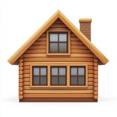 Charming minimalist wooden cabin with large windows, isolated on white