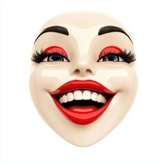 Happy woman with bright red lipstick and expressive eyes isolated on white