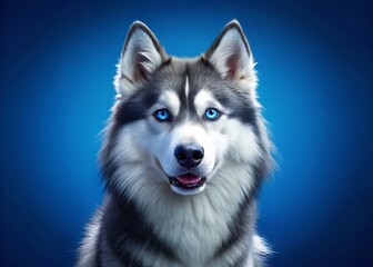 Obraz premium Majestic Siberian Husky Dog Portrait, Isolated on Vibrant Blue Background