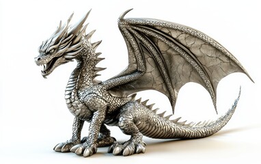 Obraz premium Detailed dragon sculpture in metallic finish isolated on white