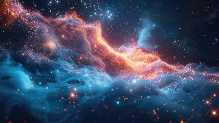 Obraz premium Abstract picture of colorful particle with sparkle electric style design connect become energy structure represent connection of molecule in nature or atom between space with mysterious scene. AIG53.