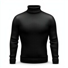 Sleek black turtleneck sweater with a fitted design, isolated on white