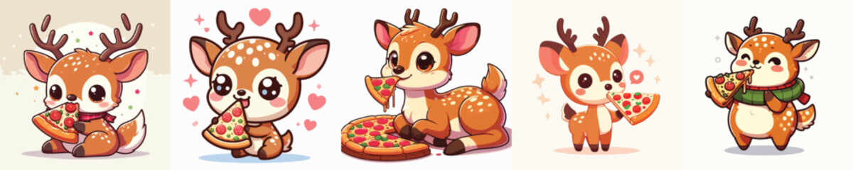 vector of cute deer eating pizza