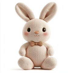 Soft knitted bunny plush toy isolated on white