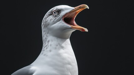 Seagull open beak close-up.