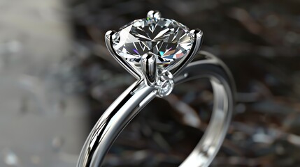 This is a beautiful image of a diamond engagement ring. The ring is made of white gold and has a round diamond in the center.