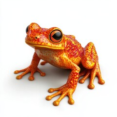 Fiery red and orange tropical frog with unique skin texture, isolated on white