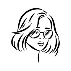 model girl's head, vector sketch. Fashion illustration. Woman's Hair Style