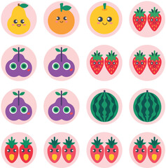 Drawing of a variety of fruits including strawberries and raspberries