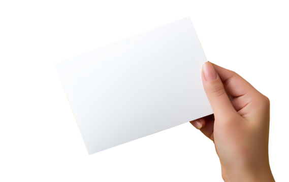 Human hand holding white empty blank isolated on white background