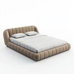 Obraz premium Modern low-profile bed with soft fabric upholstery isolated on white