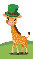 Obraz premium Vector illustration of cute giraffe wearing leprichaun hat , white background Generative AI