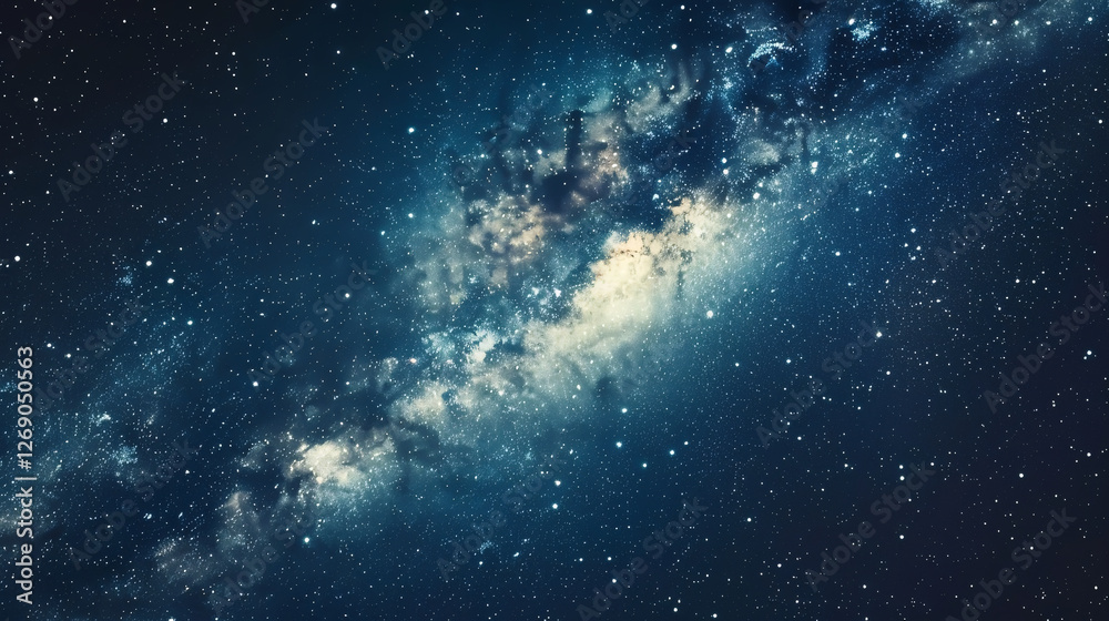 Wall mural abstract background portraying a night sky with stars, capturing a panorama view of the universe wit