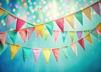 Obraz premium Colorful party flags create a whimsical, surreal birthday scene.