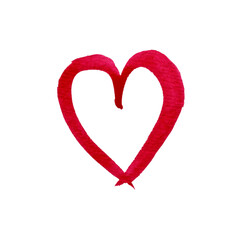 Outlines of red hearts drawn with watercolor red paint on white isolated background with clipping path. Design element.