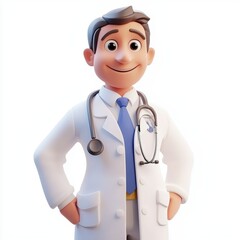 Fototapeta premium Smiling doctor in a white coat with a stethoscope isolated on white