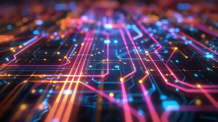 Fototapeta premium 3D rendering. Futuristic motherboard. Electronic circuit board with glowing lines. High-tech background.
