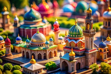 Fototapeta premium Miniature World Religions: A Colorful Tilt-Shift Panorama