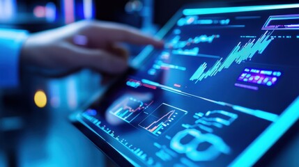 Data analysis techniques modern office digital display high-tech environment close-up viewpoint innovative insights for business growth