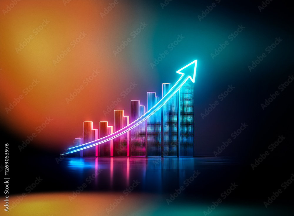Aufkleber neon-lit upward trending bar graph symbolizes growth and progress. the vibrant colors and sleek desi