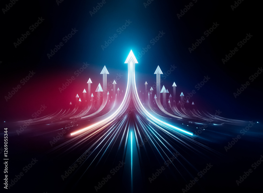 Poster a field of glowing white and orange arrows point upwards, symbolizing growth and progress.