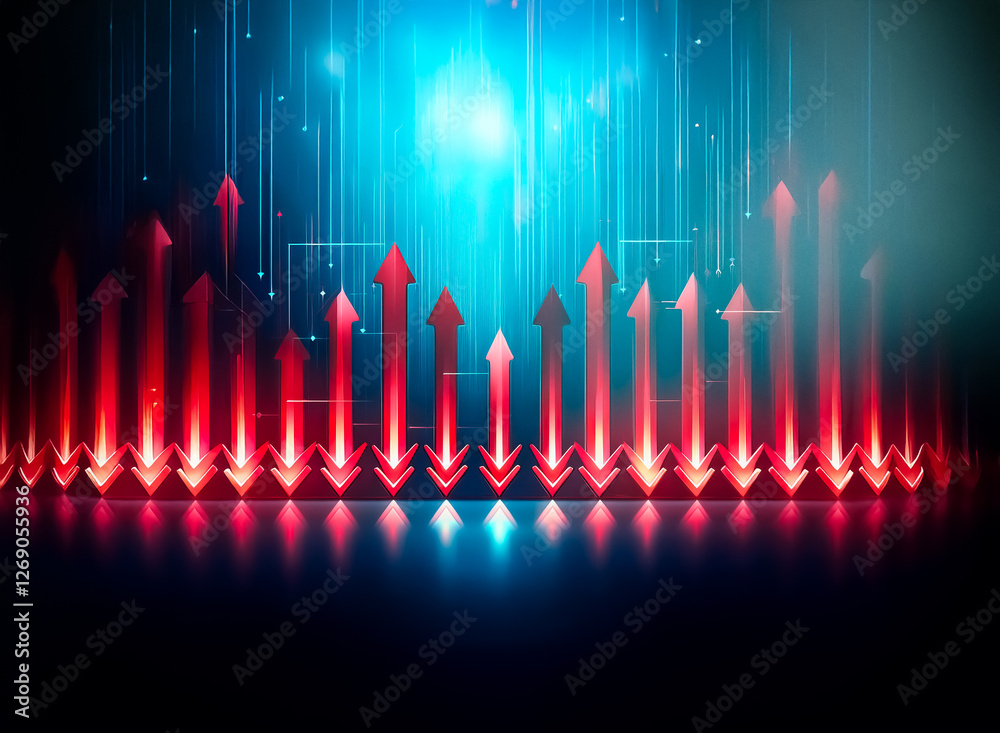 Poster a digital illustration featuring rows of red glowing arrows facing opposite directions against a dar