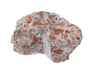 Piece of broken concrete rubble debris isolated on transparent background