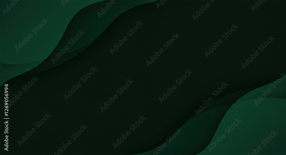 Poster modern simple dark green abstract background for wide banner with wave overlap layer. simple busines