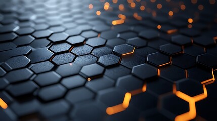 Obraz premium Abstract dark hexagons with orange glowing edges