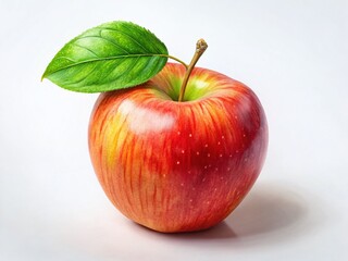 Minimalist Hand-Drawn Apple with Green Leaf on White Background - Daylight Stock Photo