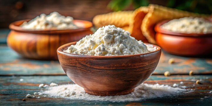 High-detail food photograph: smooth cornflour fills a deep ceramic bowl, a culinary still life.