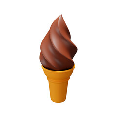 3d illustration chocolate ice cream cone on transparent background