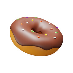 3d illustration chocolate donut colourful sprinkles top on transparent background