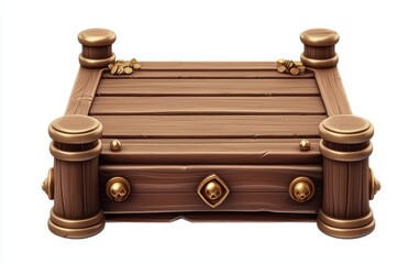 Wooden pirate podium with treasure details, isolated on white