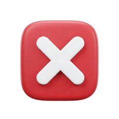 Fototapeta premium Red Cross Button: A simple, clean 3D rendering of a red square button with a white 'X' in the center, symbolizing cancel, close, or no.